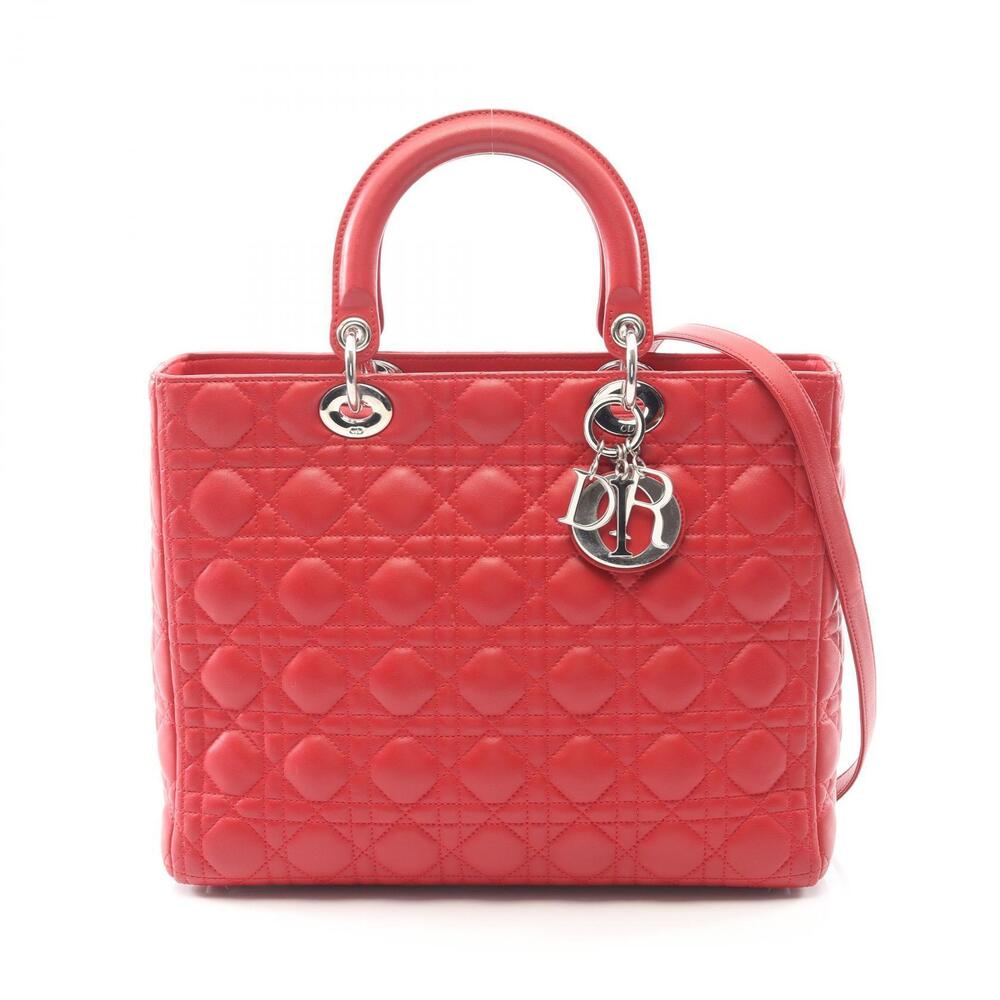 Dior Lady Cannage Handbag Leather Red